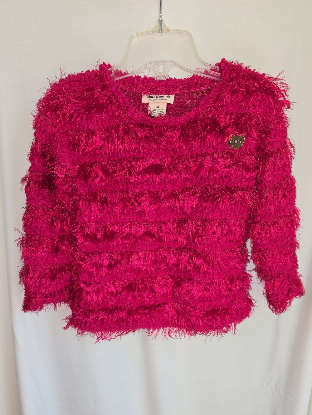 Juicy Couture Girls' Hot Pink Fuzzy Textured Pullover